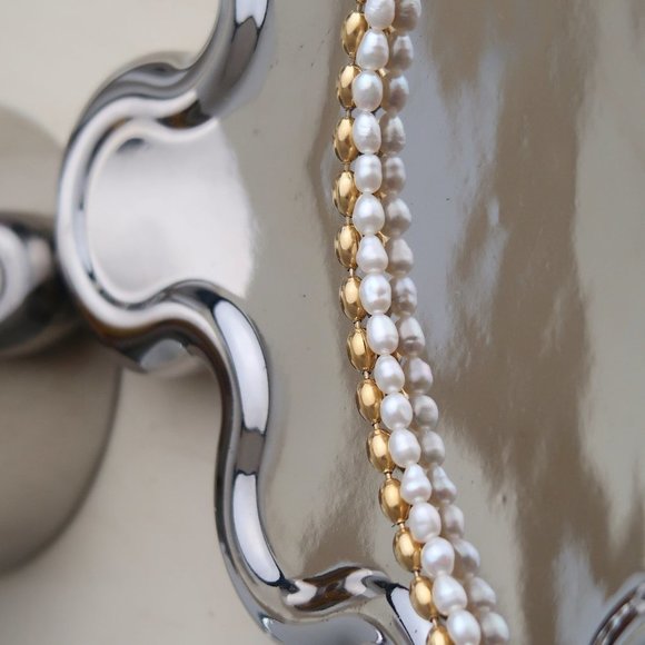 NEW 18K Gold Plated Fresh Water Pearl Necklace x - Picture 5 of 7